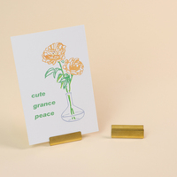 BECORA Support de cartes pliable en laiton massif non laqué, porte-cartes de visite et photos en forme de L fait main pour l'affichage en café, boutique ou magasin