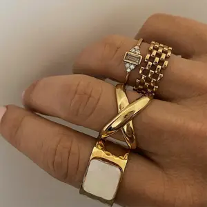 18K PVD placcato in oro impermeabile appannamento dichiarazione libera Unisex grosso croce in acciaio inossidabile coppia anelli aperti gioielli donna