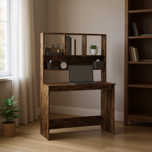 Scrivania Compatta in Legno Ingegnerizzato di Rovere Affumicato, Design Rettangolare, Colore Marrone - Product Image 2