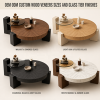Table basse en bois pour salon, table basse ronde moderne avec armoires et table d'appoint, table centrale pour petit espace domestique, noyer