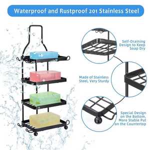 <span class=keywords><strong>Support</strong></span> à Savon Vintage Écologique à 4 Niveaux avec 8 Crochets, Étagère de Douche Anti-Rouille pour Shampoing, <span class=keywords><strong>Support</strong></span> de Rangement pour Comptoir de Cuisine - Product Image 3