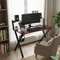 Bureau d'écriture pliable rouge bordeaux sans assemblage, pieds en X, crochet pour casque, gain de place, pour bureau à domicile, étude, jeux, ordinateur, en MDF