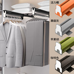 Support de rangement coulissant pour pantalon avec amortisseur double en alliage d'aluminium, fixation au plafond pour armoire - Product Image 4