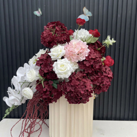 Arche de mariage florale de luxe bordeaux en gros, arche de fleurs en soie pour décoration de fête et événement