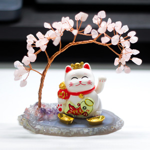 All Omi Lucky Cat <b>Crystal</b> <b>Tree</b> Yellow Painted Round Home Decoration Collectible Gift - Product Image 3