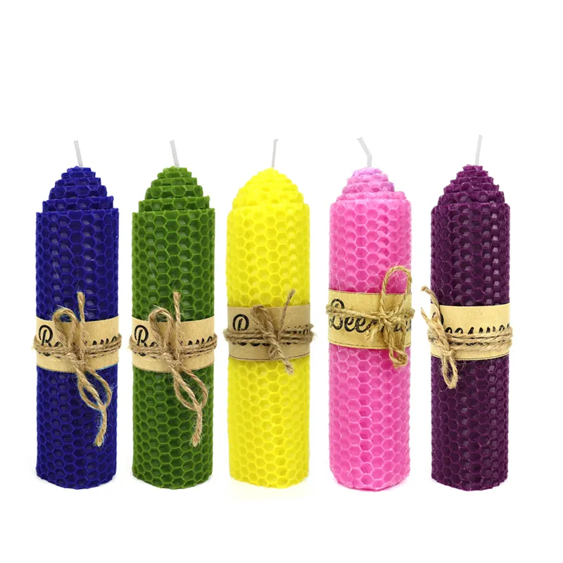 Kit de velas de cera de abelha natural, faça você mesmo, rolamento de velas de colmeia, com folhas coloridas para festa