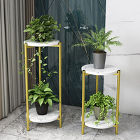 Support à plantes à 2 niveaux en métal avec étagères en marbre, moderne, pour décoration intérieure, vente en gros, directement de l'usine, écologique