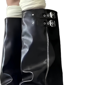 Bottes à plateforme mi-hautes pour femmes, fermeture éclair latérale, boucle, bottes mi-mollet tendance, bout rond, automne-hiver - Product Image 4