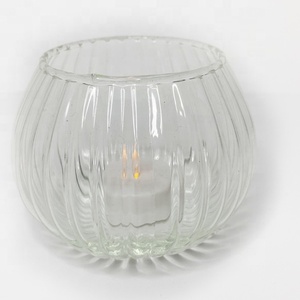 <span class=keywords><strong>Bouteille</strong></span> plate en verre borosilicate transparent Globe rond en verre à nervures Porte-bougie chauffe-plat - Product Image 1