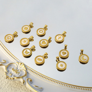 จี้เปลือกหอยฝังลายวงแหวน |   จี้สัญลักษณ์ทรงกลมสแตนเลสสตีลเคลือบ PVD 18K สำหรับทำเครื่องประดับ DIY |   กันน้ำและป้องกันการแพ้ - Product Image 3