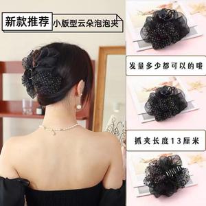 Korean-style ethereal cloud polka dot hair <b>clip</b> with color blocking <b>bow</b> and mesh, a shark <b>clip</b> for women, exuding elegance. - Product Image 5