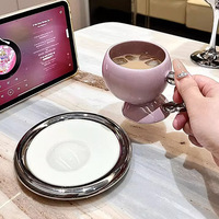 Seaygift Tasse à café en porcelaine inclinée à la crème européenne High sense ins Tasse en céramique vintage de luxe à la lumière nordique avec ensemble de soucoupes
