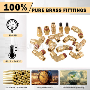 Push <b>Lock</b> Brass DOT Air Line Fittings Kit 64 Pcs NPT <b>Threaded</b> Quick Connect for Air Brake Systems - Product Image 5