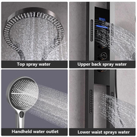 Ensemble de douche pluie gris canon de fusil, colonne de douche thermostatique intelligente avec affichage de la température, panneau de douche, sortie d'usine
