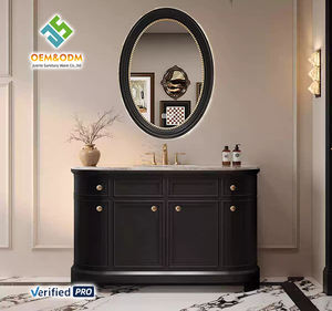 2025 OEM Juerte madeira maciç<span class=keywords><strong>a</strong></span> moderna vaidade banheiro duplo pia armário conjunto com espelho torneira gaveta-jantar & uso do quarto - Product Image 2