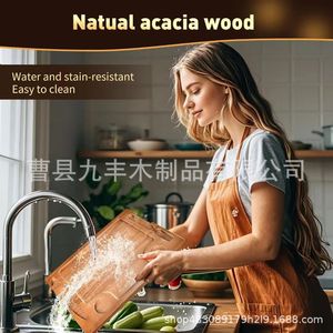 Acacia <b>Wood</b> Cutting Board With Knife Fork Set 15.74 In Multipurpose Kitchen Chopping <b>Block</b> - Product Image 3