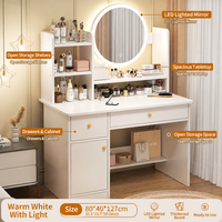 Coiffeuse professionnelle moderne avec miroir éclairé, meuble de rangement en bois, grande commode de rangement pour chambre à coucher, ensemble de coiffeuse haut de gamme