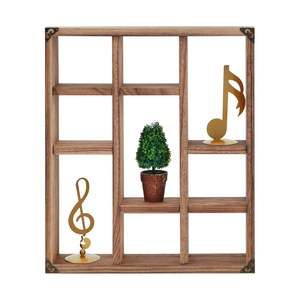 Estante de pared de madera maciza con rejilla, 3 niveles, color retro, estante de almacenamiento montado en la pared para sala de estar, dormitorio, organizador decorativo - Product Image 2
