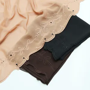 Malaysia hot sales sulam chiffon Square Scarf Embroidered various patterns Lace bawal Muslim Headwear hijab