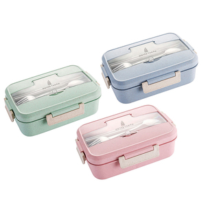 Wholesale and Customized Microwave Safe School Children Students Tiffin Bento Lunch Boxes Set with Spoon and Fork for Kids