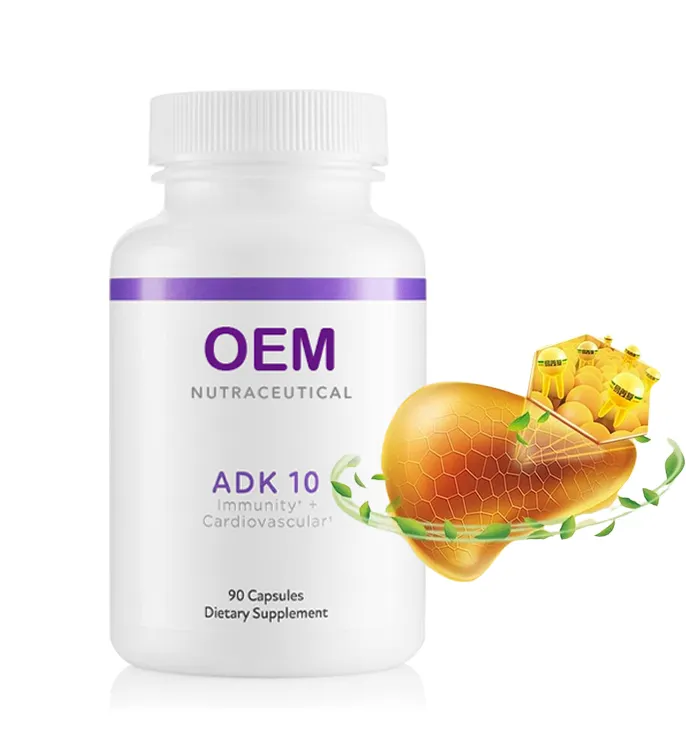 Ücretsiz örnek oem ADK 10 vitamin takviyesi A vitamini D K2 destek bağışıklık kardiyovasküler sağlık 90 kapsül