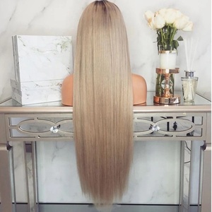 Abu pirang rambut manusia Wig renda penuh, bagian tengah rambut Virgin India mentah Wig pirang renda penuh dengan akar gelap - Product Image 2