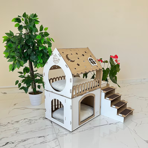 Luxuriöses Zweistöckiges Modernes Katzenhaus, Maßgefertigte Katzenmöbel aus Holz und Kaninchenschloss, Haustierhaus für den Innenbereich mit Individuellem Katzenbett - Product Image 1