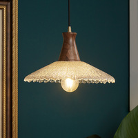 Lampe suspendue en verre et bois de noyer de style japonais vintage, Wabi-Sabi, LED, pour salle à manger, café, îlot de cuisine, bar