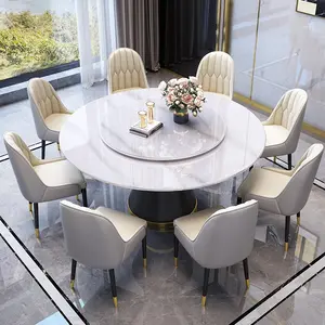 Neue Produkte Großhandels preis 6 Stühle weiß 10-Sitzer Metall möbel Luxus Travertin Esstisch