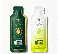 Sachets en aluminium recyclables style bouteille avec pelliculage mat pour gel énergétique au miel, emballages souples portables pour la nutrition sportive