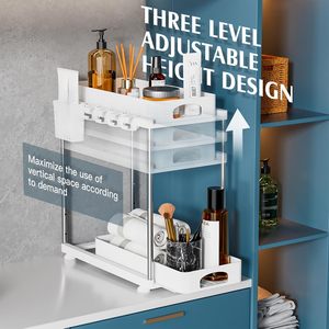 Plateau de rangement double coulissant <span class=keywords><strong>sous</strong></span> l'évier <span class=keywords><strong>Organisateur</strong></span> d'armoires de cuisine et de salle de bain en plastique avec caractéristiques de comptoir - Product Image 3