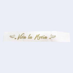 Banda de novia blanca con letras doradas, decoración elegante para fiesta de boda, bolsa de 12 piezas - Product Image 1