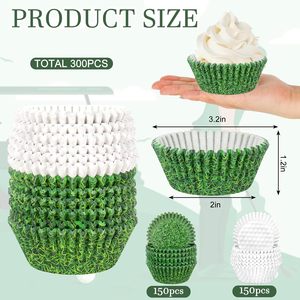 Moule à cupcakes en papier vert et blanc de 11 cm x 6 cm, forme de balle de <span class=keywords><strong>golf</strong></span>, pour muffins, gâteaux, contenants pour fêtes sportives, bricolage, fournitures artisanales - Product Image 2
