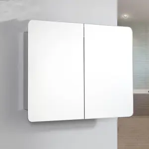 Double Sliding door Polished stainless steel Bathroom vanity mirror mirrored wall cabinet