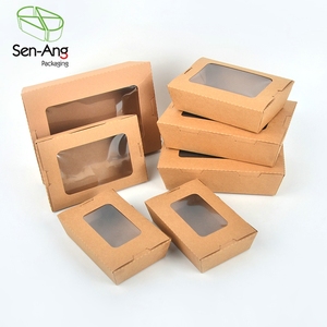 SenAng03新しいデザインの寿司弁当Windowsケータリングボックスクラフト紙容器食品用蓋付き - Product Image 1
