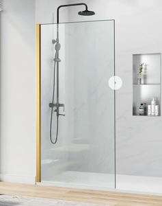 Mampara de Ducha Cuadrada <span class=keywords><strong>con</strong></span> Perfiles Ajustables para Paredes Irregulares, Diseño sin Marco de Vidrio Templado <span class=keywords><strong>con</strong></span> Certificación ANSI CE para Uso en Apartamentos - Product Image 1