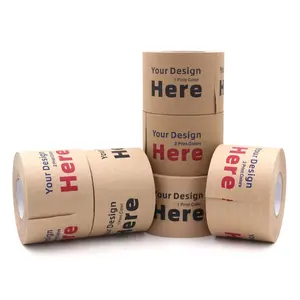 Custom logo printed adhesive branded paper packing packaging tapes brown self adhesive hot melt printing gum kraft paper tape