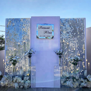 2024 miroitant paillettes <span class=keywords><strong>mur</strong></span> or/argent miroir paillettes panneau toile de fond pour les événements de décoration de fête de mariage - Product Image 2