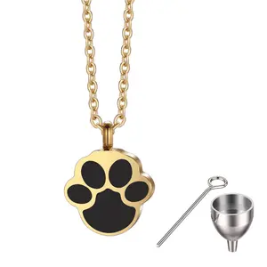 Logam Stainless Steel Mini Cinerary Peti Perhiasan Dapat Dibuka Pet Paw Print Keepsaker Memorial Ash Kremasi Guci Liontin Kalung