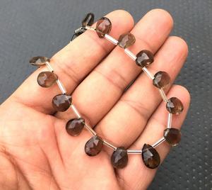 ลูกปัด Briolette ทรงลูกแพร์แบบเหลี่ยมเพชรพลอยควอทซ์สโมคกี้แท้21ชิ้นลูกปัดสีน้ำตาลอินเดียนผลิตจากลูกปัดหินคุณภาพสูง - Product Image 6