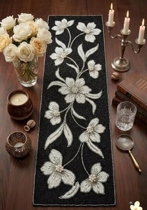 Unique Design <b>Black</b> Gold Embroidered Table <b>Runner</b> for Dining Room Table Decoration and Available At Best Market Price - Product Image 3