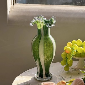 Jarrón de Vidrio con Encaje Verde de Alta Gama, Decoración de Lujo Ligero y Retro para Mesa de Salón, Arreglos Florales, Muestra de Jarrones para Flores - Product Image 4