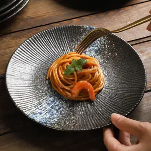 Plato de cerámica redondo Simple para el hogar, platos creativos para carne, platos planos de línea de espagueti, vajilla occidental para restaurante