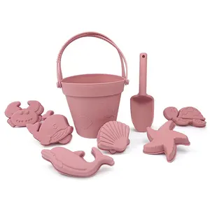 BPA Free Portable Silicone Sand Bucket Toys Customized Silicone Beach Toys Silicone Bucket Pail And Spade Sets