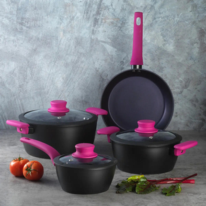 Modern <b>Ceramic</b> Marble Coated 6-Piece Pot <b>Pan</b> Glass Lids Bakelite Handles Non-Stick Aluminum Gas Induction Ready Cookware Set - Product Image 6