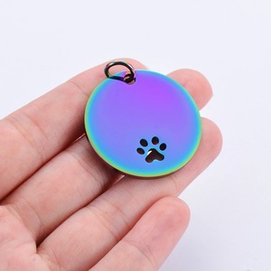Pendentifs ronds creux en acier inoxydable poli miroir 25mm/30mm, breloques en forme de patte d'animal, plaques d'identification vierges pour chiens, 6 couleurs, vente en gros - Product Image 5