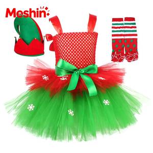 MS - Disfraz de Mamá Noel para Niñas, Vestido de Tul Navideño para Niños, Ropa Festiva Infantil Más Vendida con Sombrero y Medias - Product Image 5