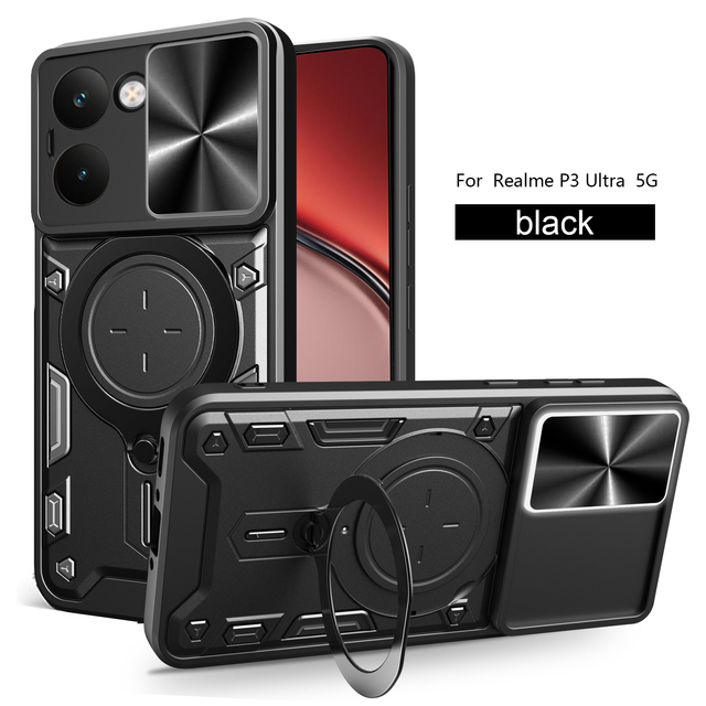 Slide Camera Protector Armor Design PC+TPU Rugged Full Body Case for Realme P3 GT 6T/C75/C67/C53/C51 14/13/12 Pro Ultra 5G
