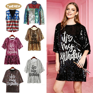 YACHEN Abito Camicia con Paillettes Scintillanti per Compleanno, Maglietta da Donna 'IT È il Mio Compleanno' per Feste, Discoteche, Festival e Club - Product Image 1
