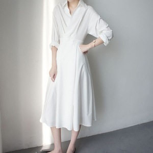 Vestido Casual Blanco Largo y Elegante de <span class=keywords><strong>Alta</strong></span> <span class=keywords><strong>Costura</strong></span> Francesa para Mujer - Product Image 4